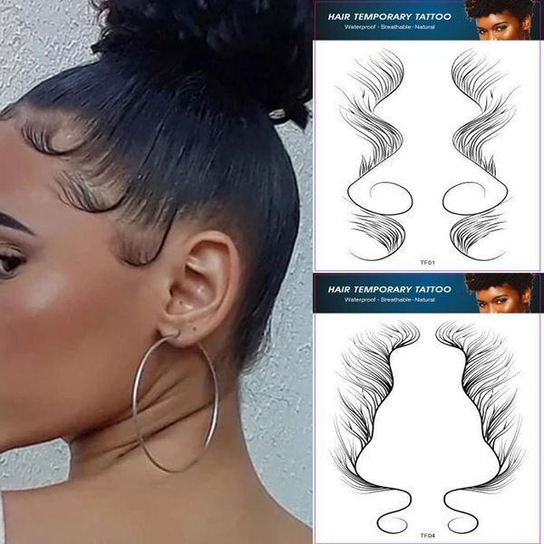 Adesivo temporário Tatuagens de linha de cabelo Adesivo de bordas de cabelo de bebê falso Modelo natural encaracolado Nova ferramenta de estilo de decoração de cabelo Quente