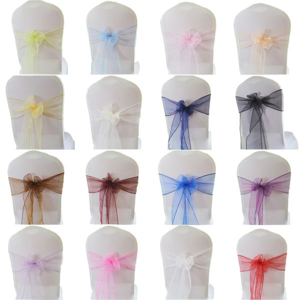 Собечки 50/100pcs Organza Стул створки лук узел для свадебной вечеринки для банкет