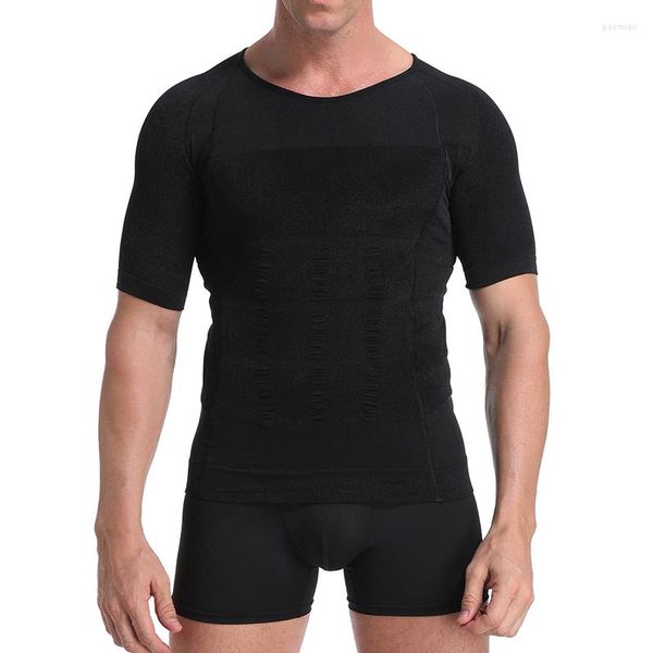 Body Shapers da uomo T-shirt da bodybuilding Vita modellante Top manica corta Camicia aderente invisibile Intimo slim fit A3484