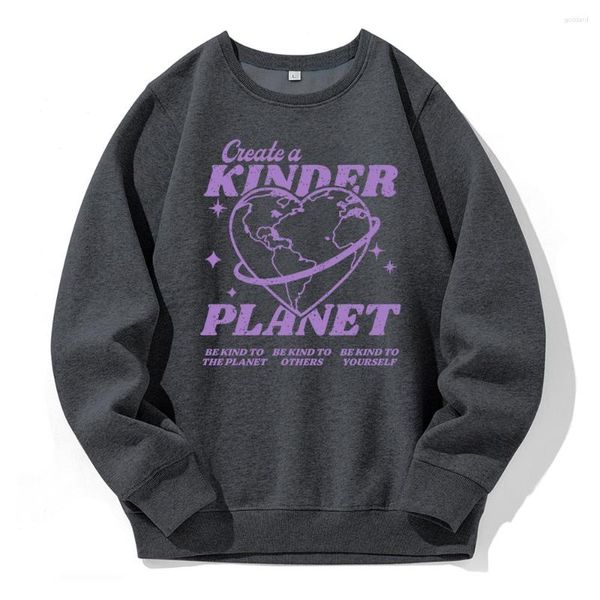 Moletons Masculinos Create A Kinder Planet Printing Hoody Masculino Solto Quente Velo Treino Moda Clássico Todos Combinam Novidade Criativo Com Capuz