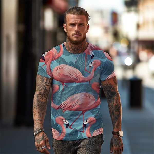 Camisetas masculinas havaiana estilo praia camiseta flamingo impressão 3D moda casual esportes fitness street all-match