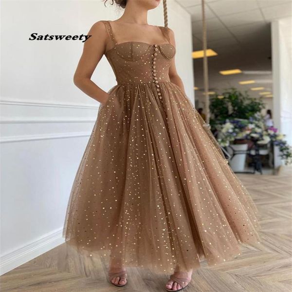 Étoiles scintillantes robes de bal à paillettes une ligne chérie courte robe de bal longueur cheville vestidos de coctel336N