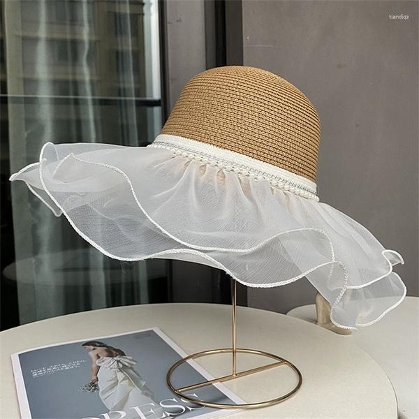 Breite Krempe Hüte Sommer 2023 Für Frauen Strand Luxus Kappe Frauen Sonnenhut Panama Mode Elegante Designer Caps Stroh Hut Großhandel