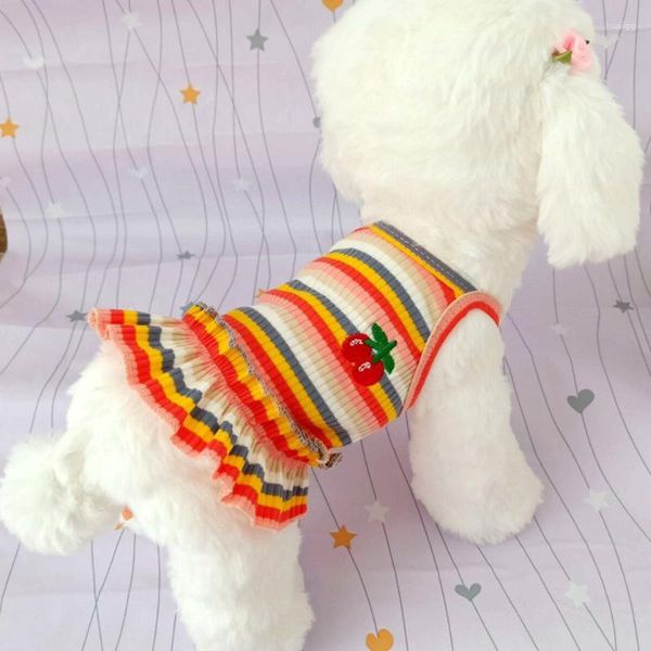 Vestuário para cachorro primavera tendência cor saia listrada vestido para roupas gato roupas para animais de estimação york chihuahua traje pequeno cachorro menina vestido de verão