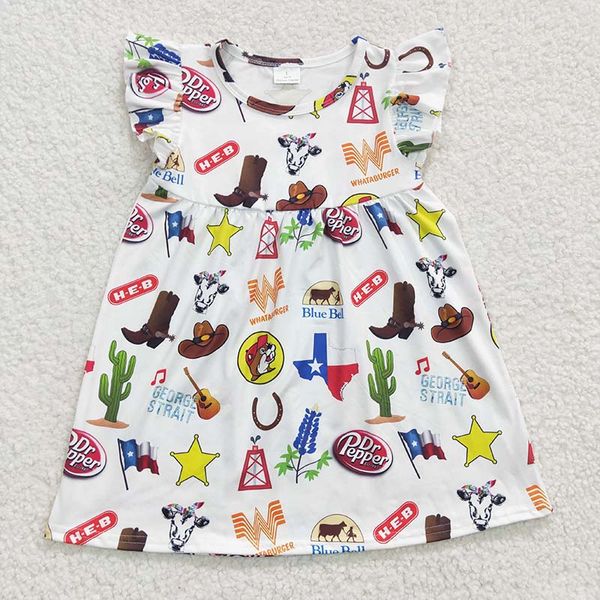 Großhandel Baby Mädchen Western Kleid Kinder Kurzarm Kinder Säugling Kleinkind Sommer Kuh Stiefel Kleidung