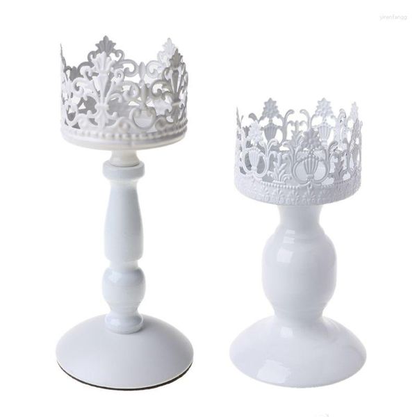 Castiçais de metal branco suporte de castiçal decoração romântica para festa de casamento