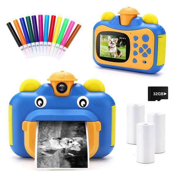 Fotocamere giocattolo Fotocamera a stampa istantanea per bambini Fotocamera a stampa digitale HD 1080p Video Po Fotocamera selfie con obiettivo rotante Giocattolo per regali per bambini 230721