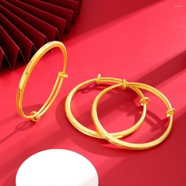 Bracelete Feminino Pulseira Ajustar Tamanho Simples Clássico Real Ouro 18k Cor Sólida Jóias para Festa de Casamento Presente Diâmetro 60mm