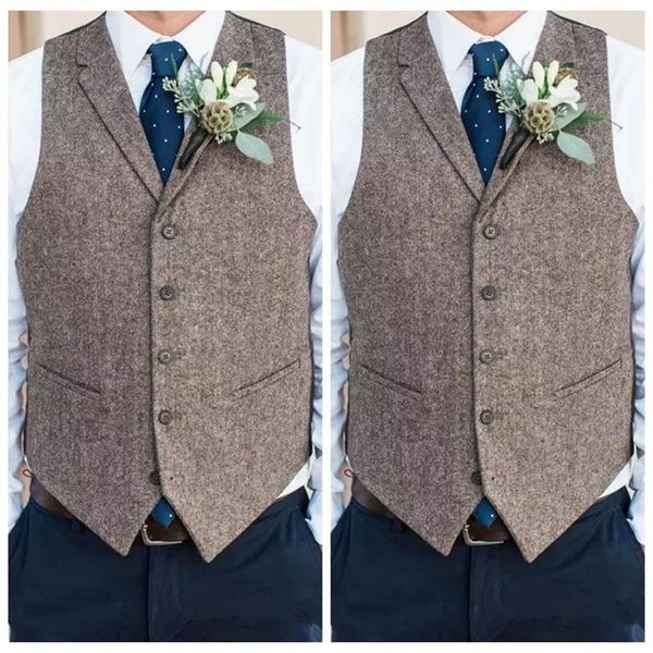 Country Farm Hochzeit Graue Wollwesten Maßgeschneiderte Online-Bräutigamweste Slim Fit Herrenanzugweste Abschlussballweste Zurückgebundener Tweed Waistco252k