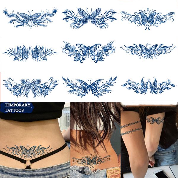Collezione di fiori sexy Tatuaggi temporanei impermeabili a prova di sudore Fiori di farfalla duraturi Tatuaggi finti per donne, ragazze e uomini