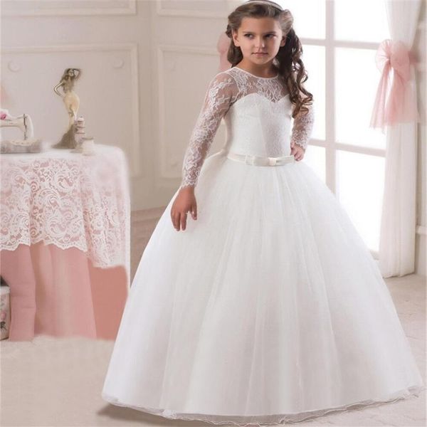 Muitas cores 2018 vestidos de menina de flor para casamentos vestido de baile mangas compridas tule renda frisado longo primeiros vestidos de comunhão 283j