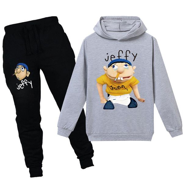 Teenmiro karikatür jeffy çocuk spor takım elbise erkek giyim setleri kızlar kapüşonlu sweatshirt pantolon çocuk eşofman kıyafeti gençler pullov2572