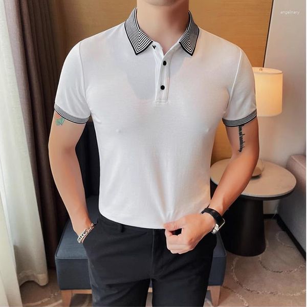 T-shirt da uomo 2023 estate manica corta da uomo polo di lusso risvolti larghi bottone business casual sottile uomo top moda uomo tees 4XL