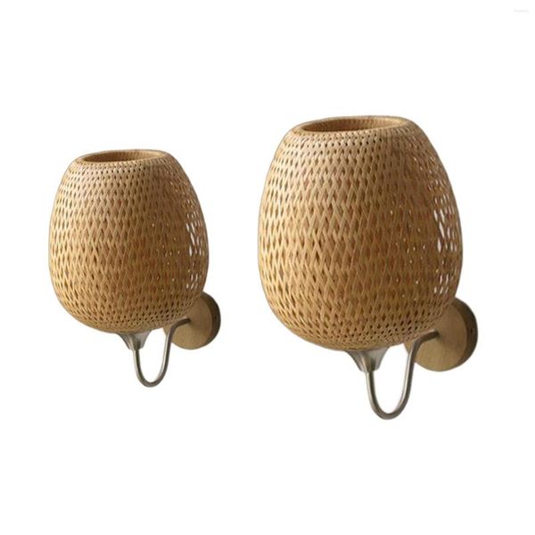 Lâmpada de parede Rattan Arandela Luminária rústica Boho Vintage Iluminação para sala de estar jantar quarto lareira