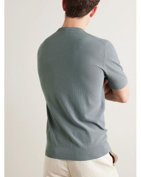 Camiseta Masculina Designer Loro Piana Mens Azul Slim-fit Algodão e Mistura de Seda Pick T-shirt Mangas Curtas Tops Camiseta de Verão