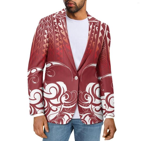 Herrenanzüge Polynesian Tribal Samoan Totem Tattoo Samoa Prints Fashion One Buckle Jacke Eleganter Slim Fit Anzugmantel Bürokleidung