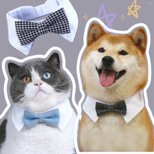 Collari per cani Bello da gentiluomo Formale Gatto Papillon Costumi smoking dello sposo Collare per cani da compagnia Accessori da sposa Grooming Plaid Bowtie