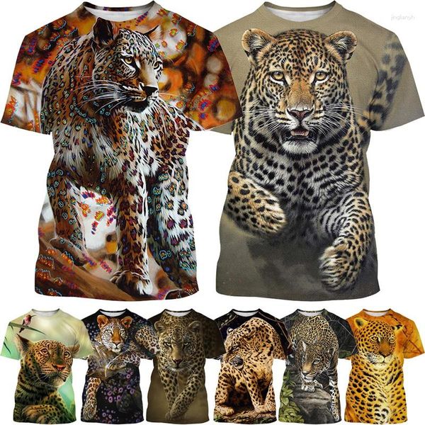 Camisetas masculinas Animal Leopard Camisa de manga curta Casual Moda Streetwear Unissex Top estampado Harajuku