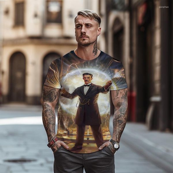 T-shirt da uomo con motivo di stampa ritratto 3D - maglietta in estate 2023 Top per il tempo libero da strada oversize