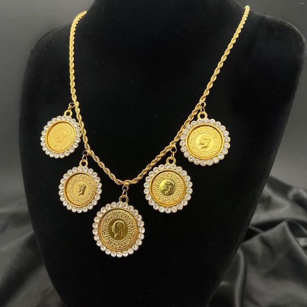 Ketten MANDI Hochwertige Strass Ottomane Münze Anhänger Twist Kette Halskette Damen Vergoldet Nicht verblassender muslimischer Hochzeitsschmuck