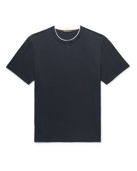 T-shirt da uomo firmata con bordi a contrasto lungo il collo e i polsini T-shirt da uomo in jersey di cotone nero Loro Piana T-shirt estiva a maniche corte