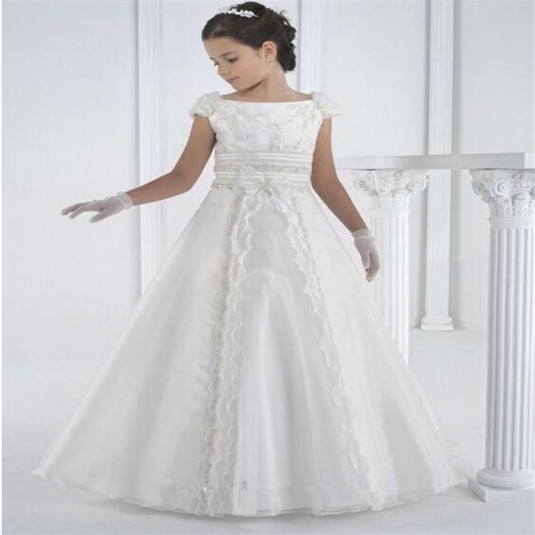 2017 New Vintage for Girls Abito da prima comunione Bianco o avorio Flower Girls Dress Lace Beaded Custom Girls Pageant Gown Qualsiasi dimensione255k