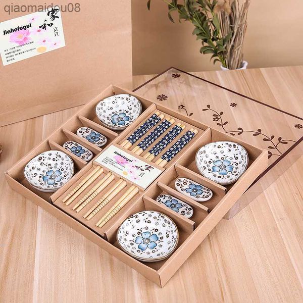 Японский стиль вишневый цветок керамический суши блюда сашими сосуаус посудопочечный обеденный посуда набор посуда набор посуда Подарочная коробка (12шт/набор) L230704
