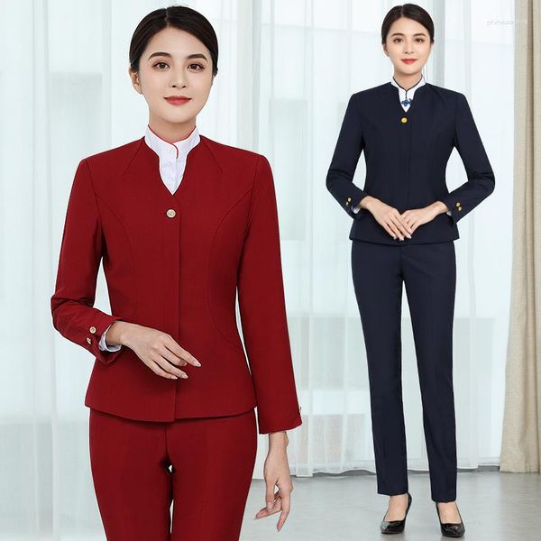 Kadınlar İki Parçalı Pantolon Kadın Pilot Kaptan Havayolu Havayolu Takım Kadın Hava Katılım Hostes Yöneticisi Profesyonel Kostümler İşletme