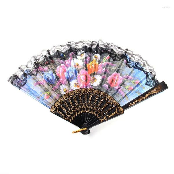 Brinquedo de festa dança casamento estilo chinês/espanhol rendas de seda dobrável ventilador de mão flor F20233843