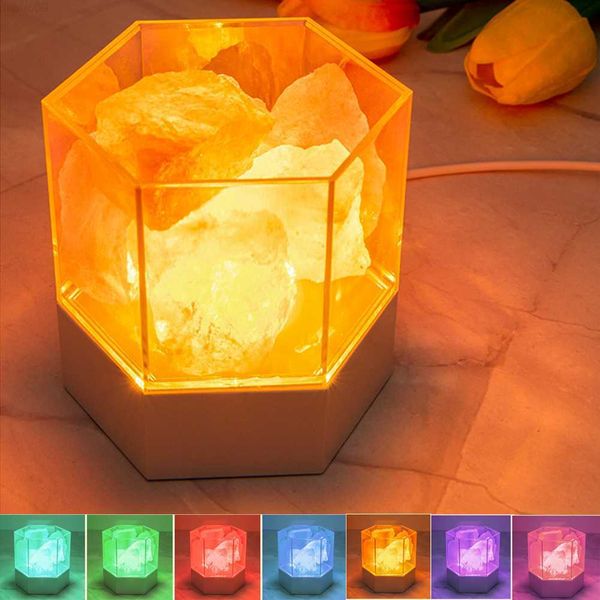 Objetos decorativos Estatuetas Candeeiro de cristal natural do Himalaia Sal de rocha Mesa de cabeceira Candeeiros de lava USB regulável Meditação Decoração de quarto para casa Luz quente L230724