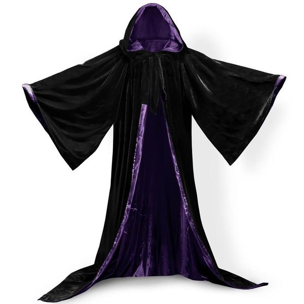 Manga Comprida Veludo Manto Com Capuz Adulto REEMONDE Adulto Bruxa Longo Inverno Vermelho Preto Veludo Mantos Cosplay Trajes Para Mulheres 250S