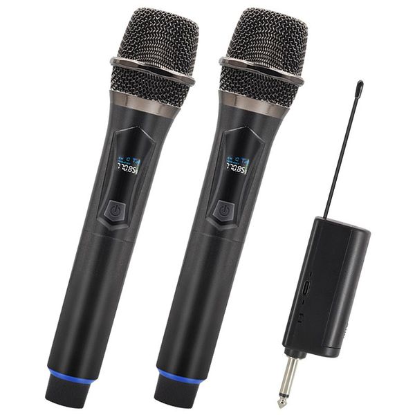 6 3.5mm adaptör alıcısı 2 kanallı yeni kablosuz mikrofon el tipi, karaoke/parti/bant/toplantı için profesyonel mikrofon