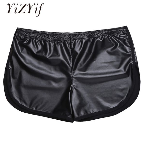 YiZYiF Shorts Brilhantes Masculinos Boxers Shorts de Couro Falso Esporte Hot Boxer Fitness Calças Curtas Bolso Traseiro Academias Shorts Masculinos Roupas Masculinas