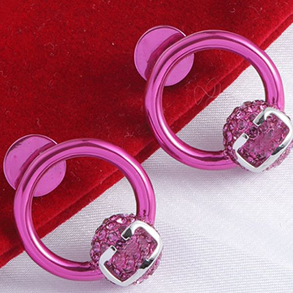 Brincos Círculo Elegante com Brincos Pingente de Diamante Estilo Barbie Temperamento Romântico Feminino Brincos de Aço Inoxidável