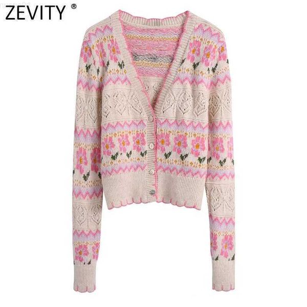 Женские куртки Zevity Women Sweet V Seck Floral Packwork Print Prim