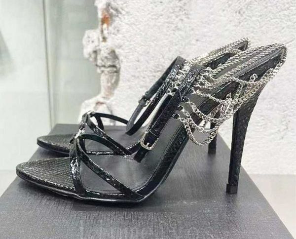 Sandalen Luxus Gladiator Frauen Mode Knöchel Schnalle Riemen Party Prom Schuhe Kristall Kette Stiletto
