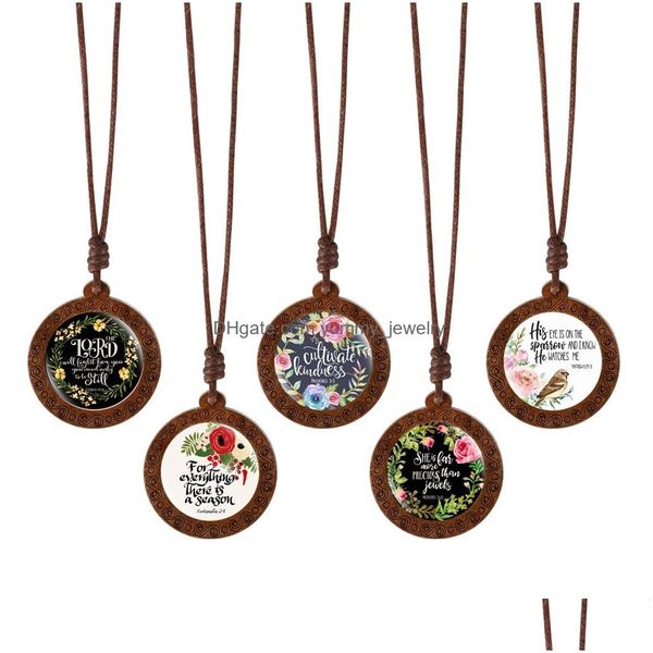 Anhänger Halsketten 5 Teile/los Großhandel Handgemachte Holz Glas Cabochon Bibel Vers Schrift Zitat Halskette Personalisierte Schmuck Christian DHSBZ