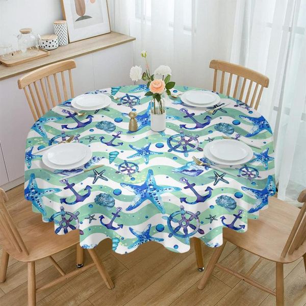 Toalha de mesa, estrela do mar, âncora, vida marinha, toalha de mesa redonda, capa à prova d'água, para decoração de festa de casamento, jantar