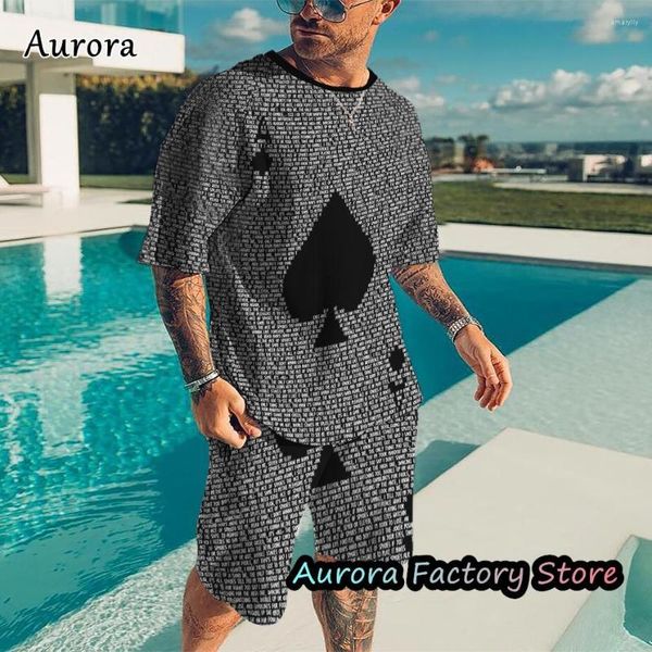 Agasalhos masculinos Summer Fasion Trend Tracksuit Impressão 3D Poker A T-Sirt Sorts Terno 2 peças Casual Outfit Set Masculino Oversized Clotin