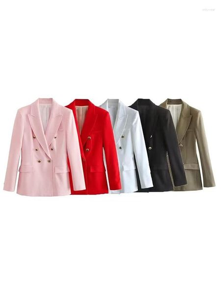 Damenanzüge, Damenmode, Taschendekoration, zweireihig, einfarbig, schlanker Blazer, Mantel, Vintage, lange Ärmel, weibliche Oberbekleidung, schick, 2210/646