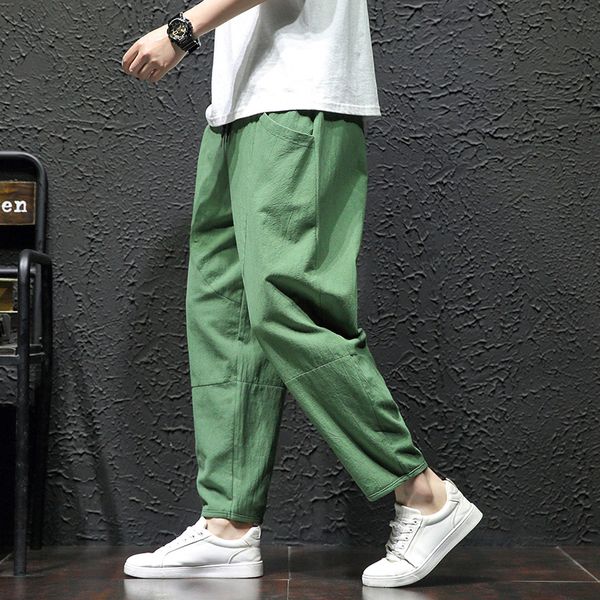 Calça masculina 100 algodão na altura do tornozelo primavera verão casual homem na moda coreano solto masculino 230724