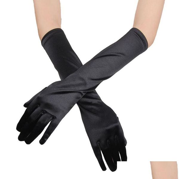 Пять пальцев перчатки женщины атласные элегантные Mti Color Accessories Bridal Long Purple Black Ivory Ladies.