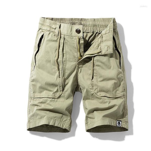 Calça masculina militar shorts cargo cropped solto reto verão casual multibolsos macacão de algodão 38