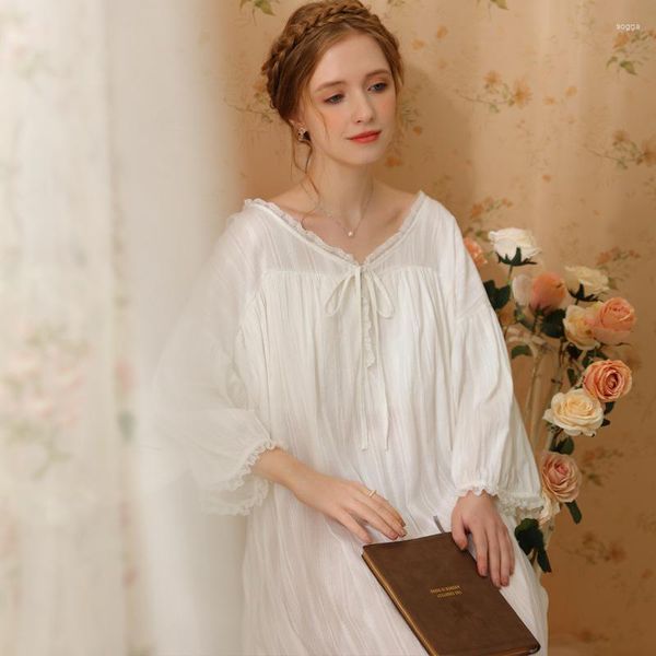 Женская одежда для сна 2023 Женщины винтажные принцесса сладкая свободная хлопковая ночная рубашка весенняя осень конфарда