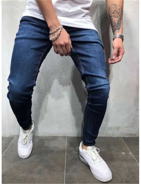 Jeans da uomo da uomo Regular Fit Skinny Blu per Jogger Pantaloni classici da uomo con zip Hip Hop 221123 L230724