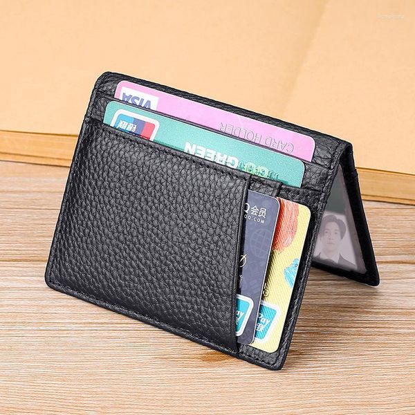 Embrulho para presente Carteira super fina e macia de couro genuíno mini carteiras porta-cartões bolsa fina porta-cartões masculino