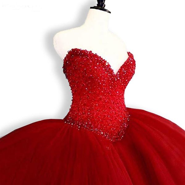 Puffy Quinceanera-Kleider 2019, herzförmiges Oberteil mit Perlenstickerei, süße 16-Ballkleider, rotes Quinceanera-Kleid, 15. Geburtstagsparty-Kleider3074