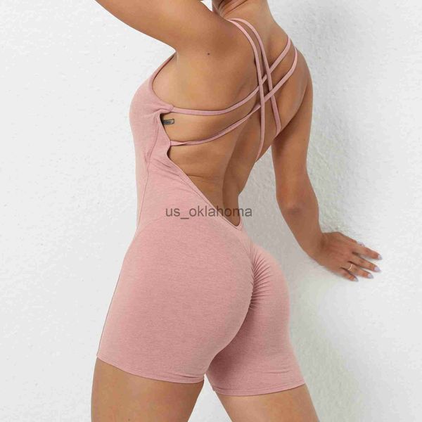 Tuta da yoga Tuta da yoga Donna Estate Tuta da ginnastica corta da palestra per donna Abbigliamento sportivo 2023 Nuova tuta per fitness Lycra Set di abbigliamento sportivo rosa J230725