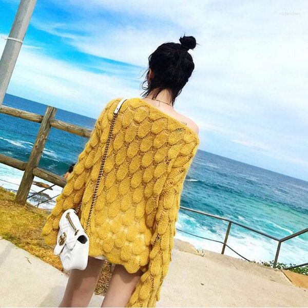 Frauen Pullover Mode Lose Gestrickte Mohair Pullover Mit Rundhals Frauen Hohl Pullover Koreanische Top Rosa Gelb Strickjacken