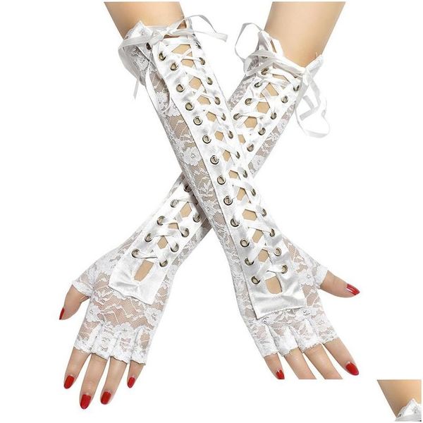 Fingerlose Handschuhe Damen Gothic Langer Handschuh Schwarz Punk Hip Pop Jazz Disco Fäustlinge Clubwear Tanz Cosplay Party Kostüme Mode 1 Paar Dhvop